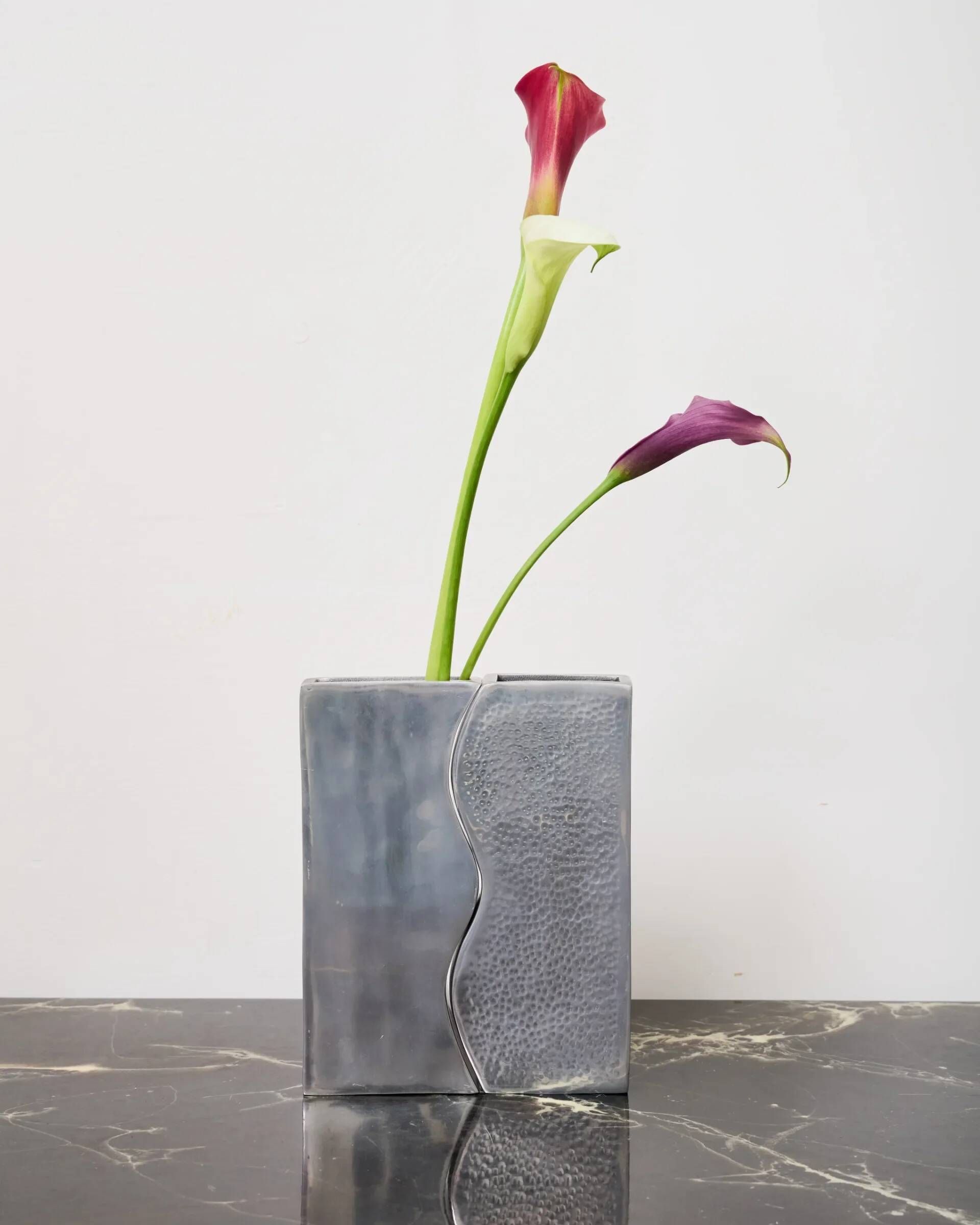 Pair of aluminium cast vases "Sea", 1970s