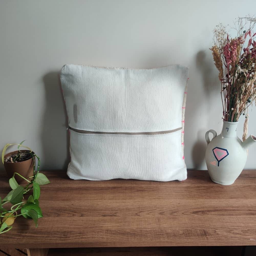 Pink and white bohemian Berber cushion