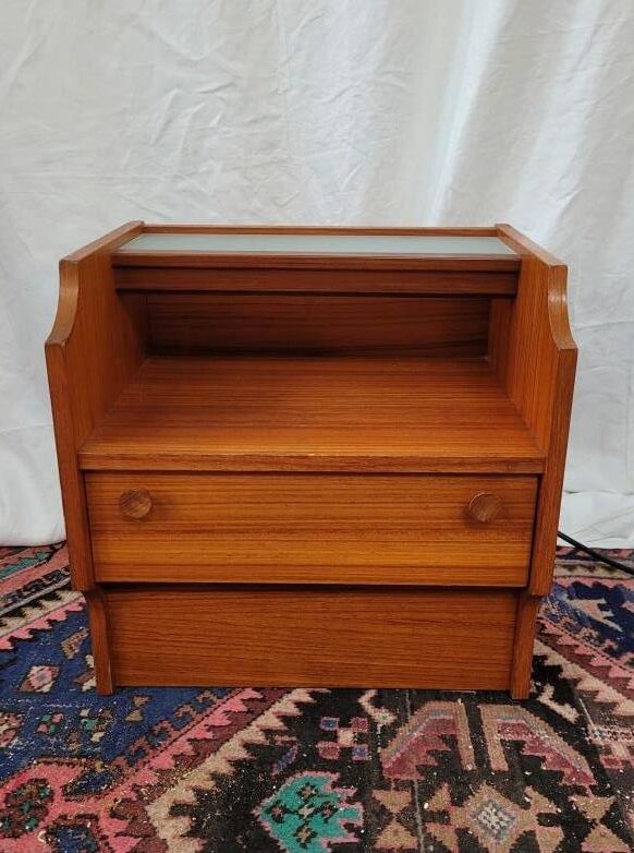 Bedside wood veneered teak, illuminating, 70s