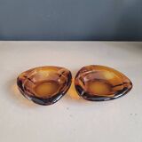 Set of 2 amber Reims glass ashtrays