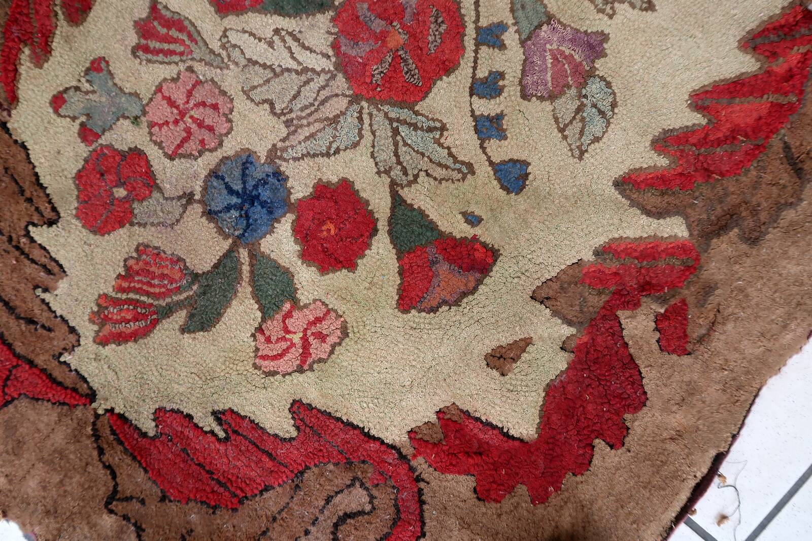 Tapis américain antique Hooked – 86 x 170 cm – Motif floral - 1C976