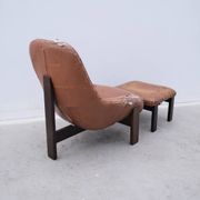 Armchair and ottoman by Jean Gillon for Probel in leather and teak, Brazil 1970