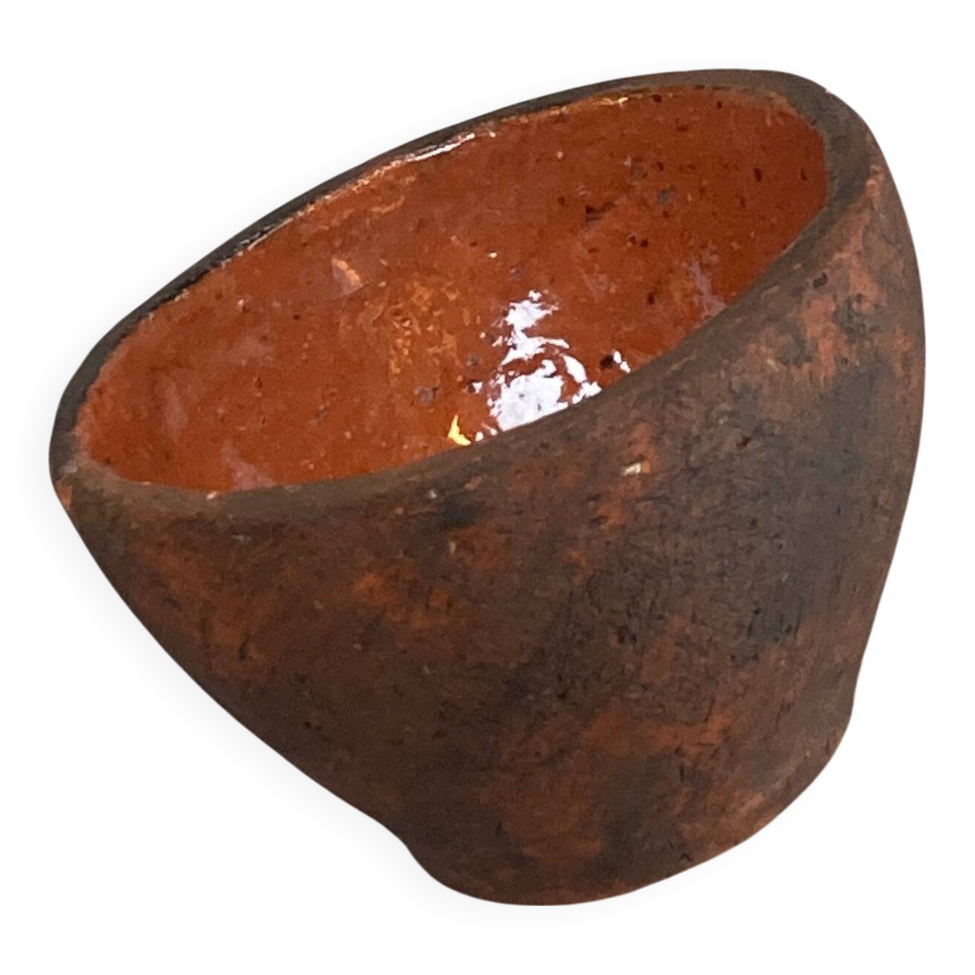 Earthenware bowl, glazed inside, raw outside, monogram EL