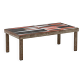 Capron. Table basse 'navette' en grès émaillé noir et rouge. Années 1960.