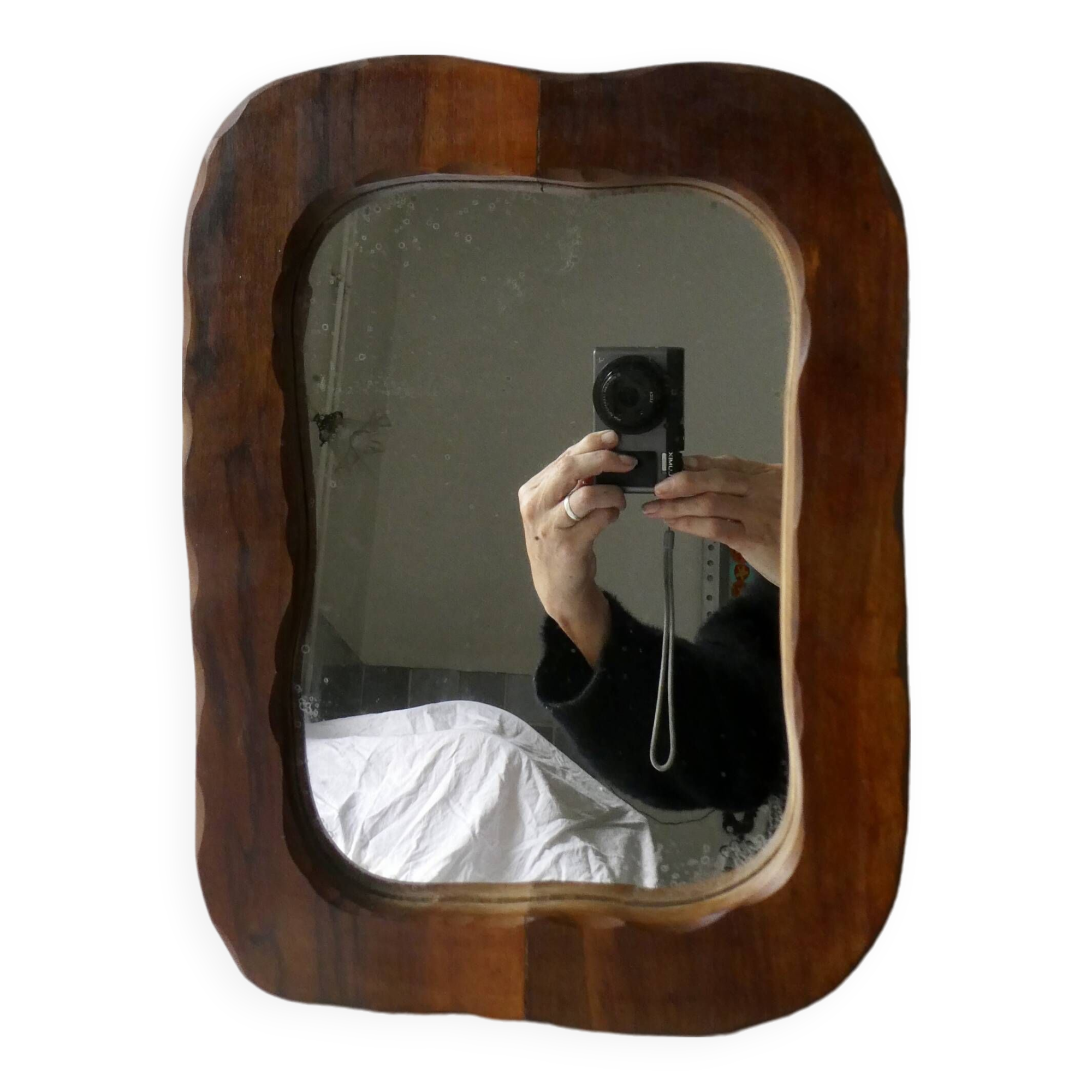 Free-form mirror in solid wood, vintage