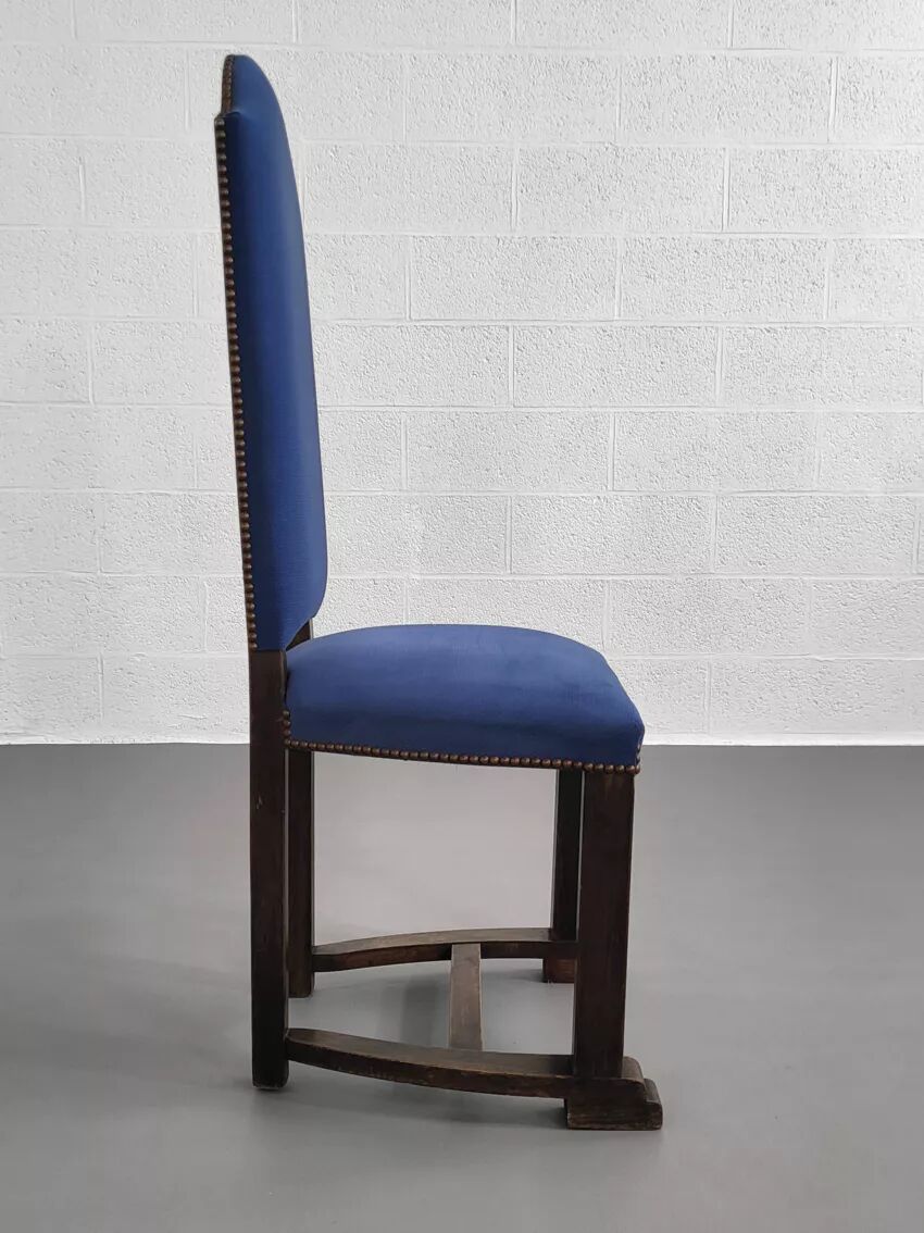 Set of 8 wooden and fabric chairs