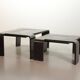 Rectangle Black Lacquered Plywood Coffee Table with Smoked Glass Panel 70s