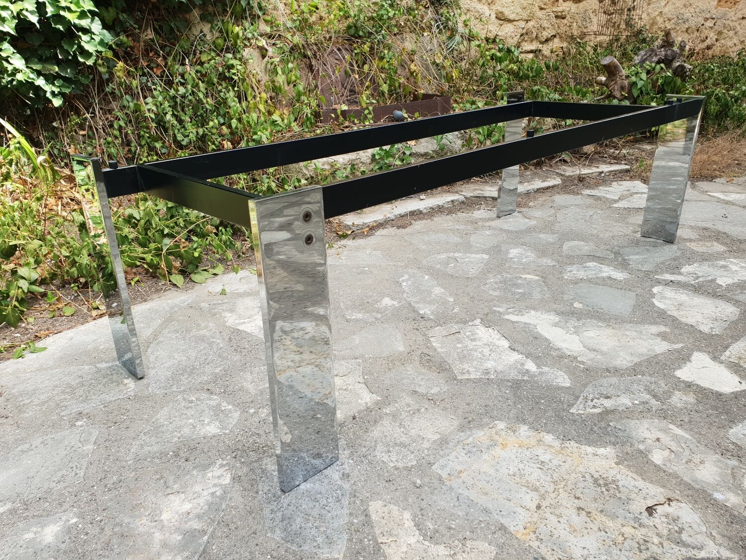 Chrome metal and marble coffee table 1970