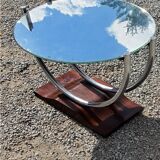 Art deco coffee table mirror base chrome and rosewood