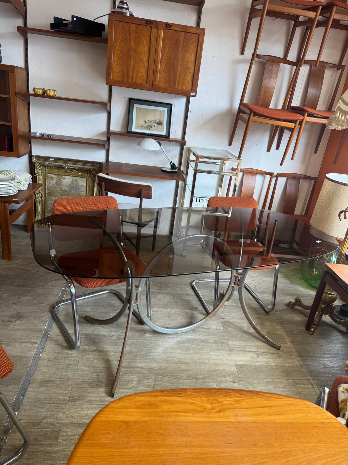 Vintage 70s smoked glass dining table