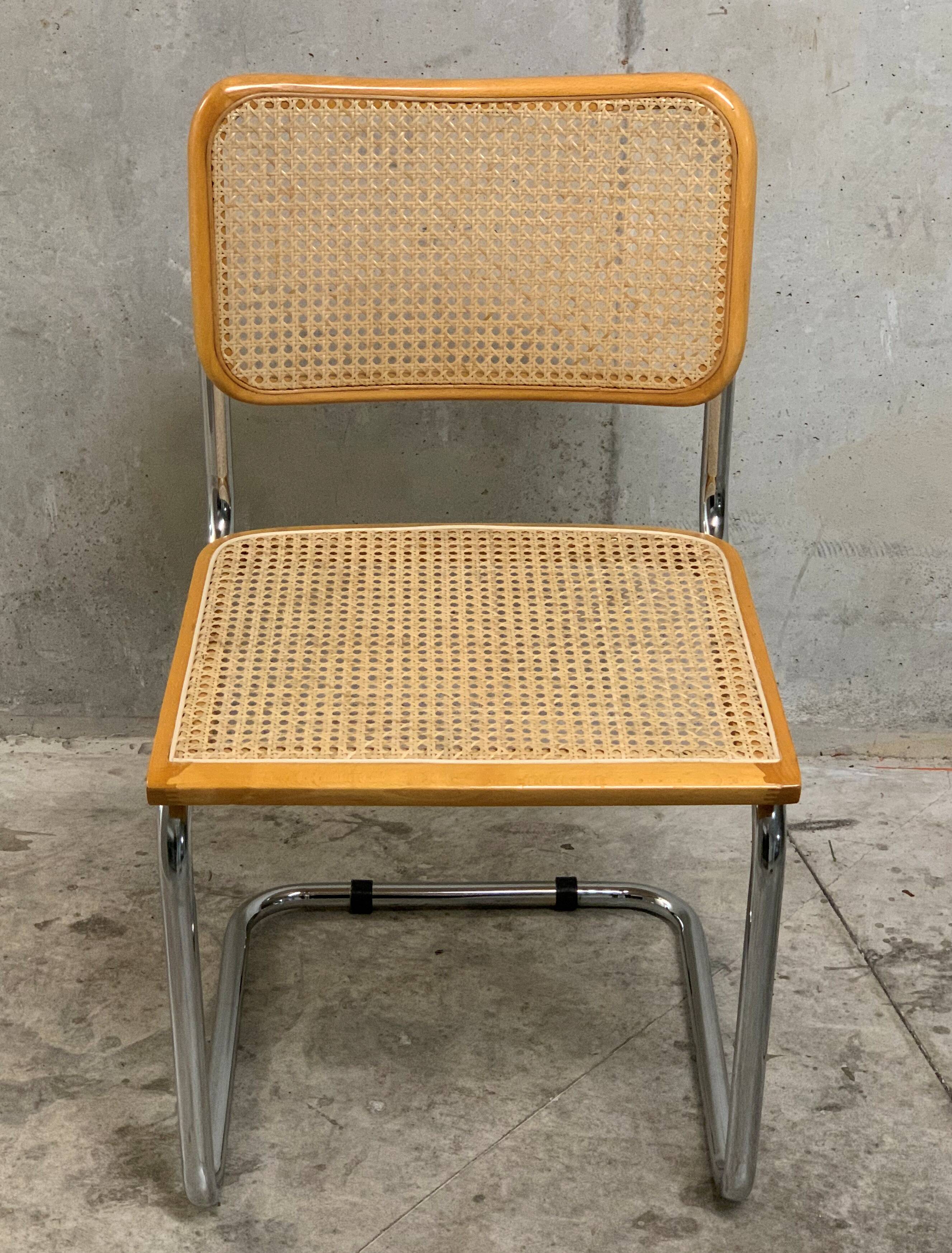 Chair in the B32 style, light wood and cane