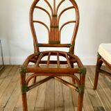 Set of 3 rattan / bamboo chairs with cushions years 1960-1970
