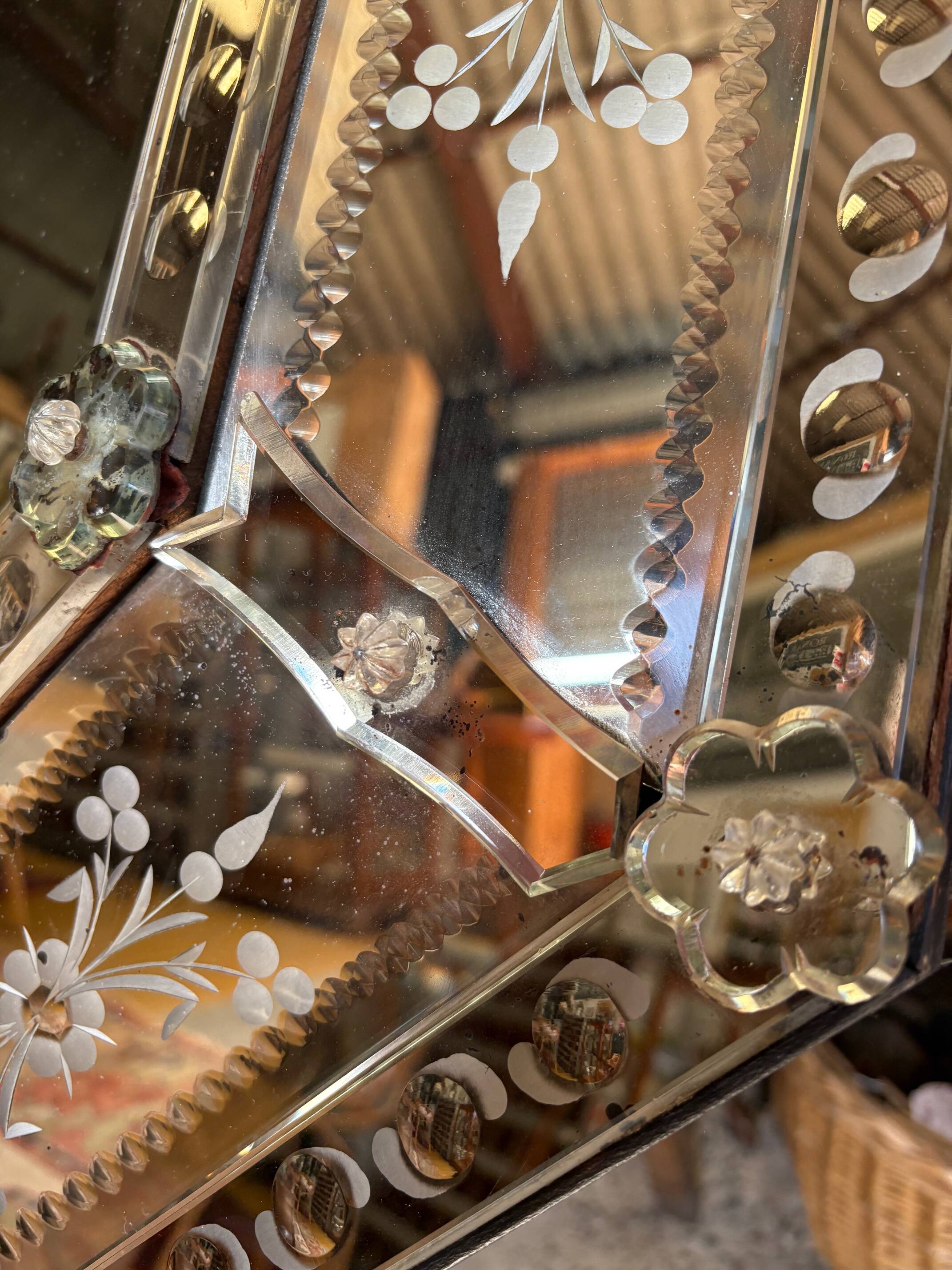 Large antique Venetian mirror with a glazing bar – early 20th century