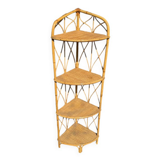 Rattan and bamboo corner shelf from the 60s