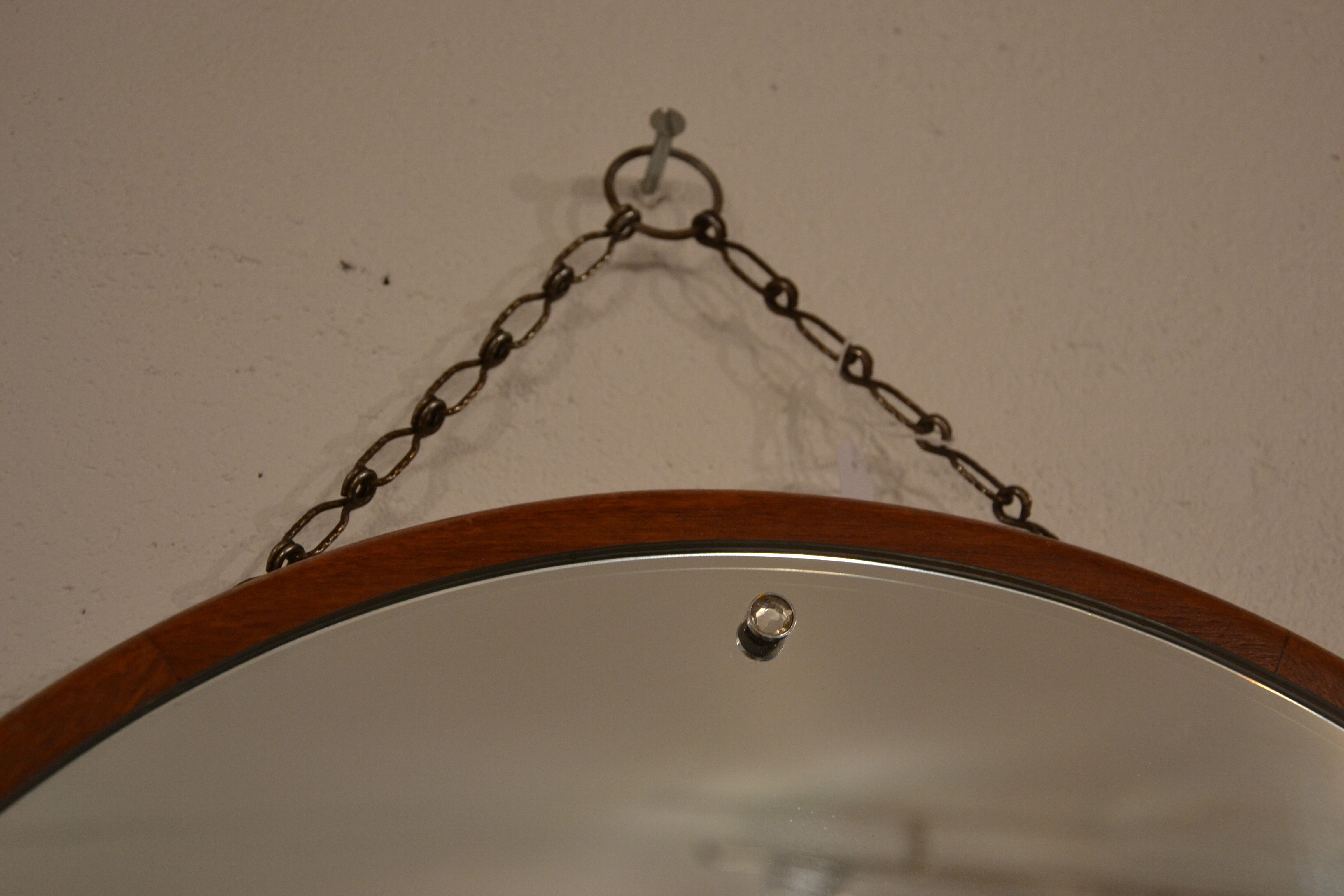 Scandinavian round mirror teak