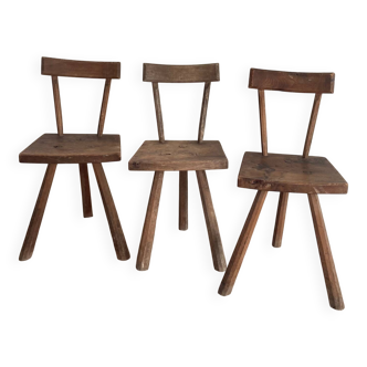 Chaises tripodes bois art brut