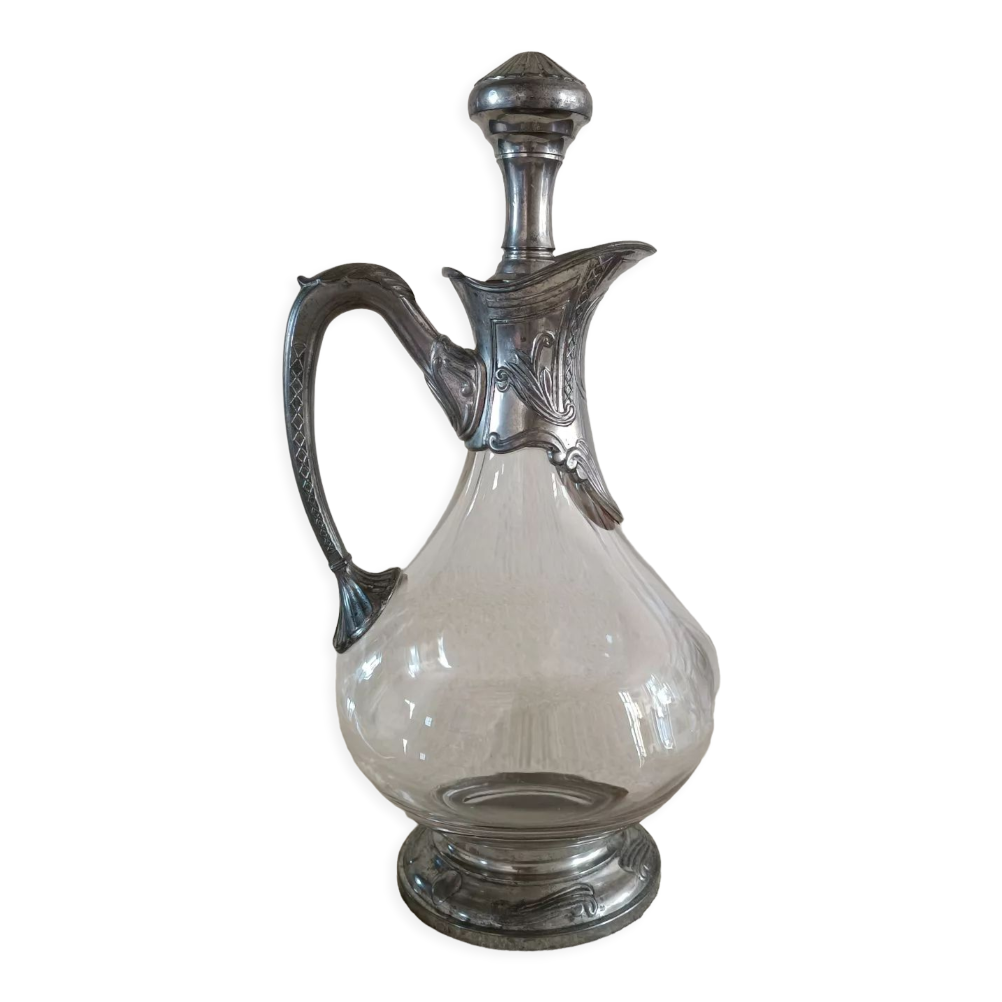 Ewer decanter with tin mount