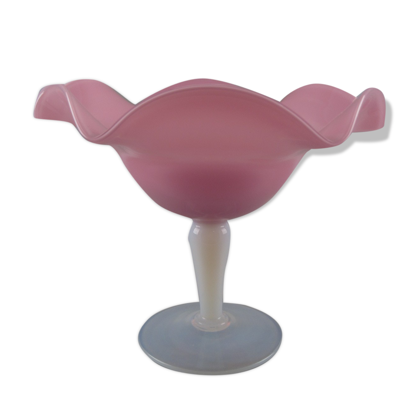 Cup on piedouche in pink opaline and translucent white period XX th