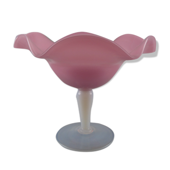 Cup on piedouche in pink opaline and translucent white period XX th