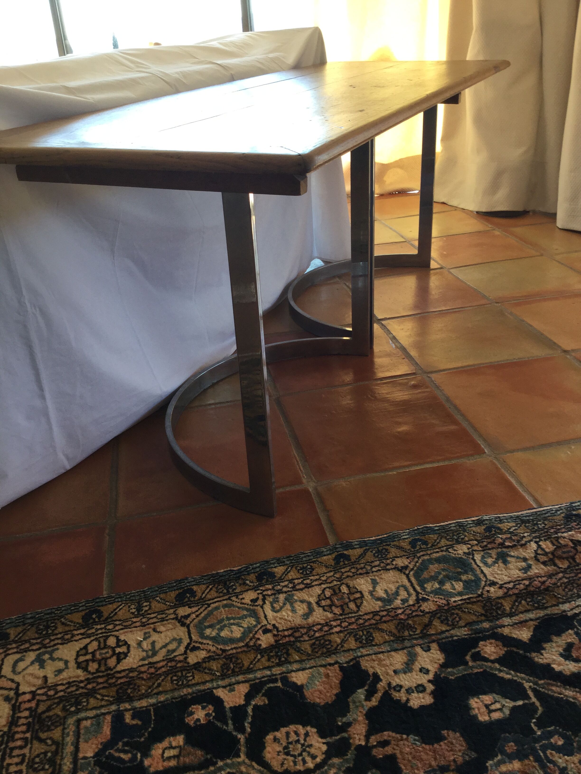 Chrome-plated console of the 70s, light oak top