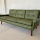 Vintage Danish mid-century Svend Skipper 3 person sofa in olive green leather 1965