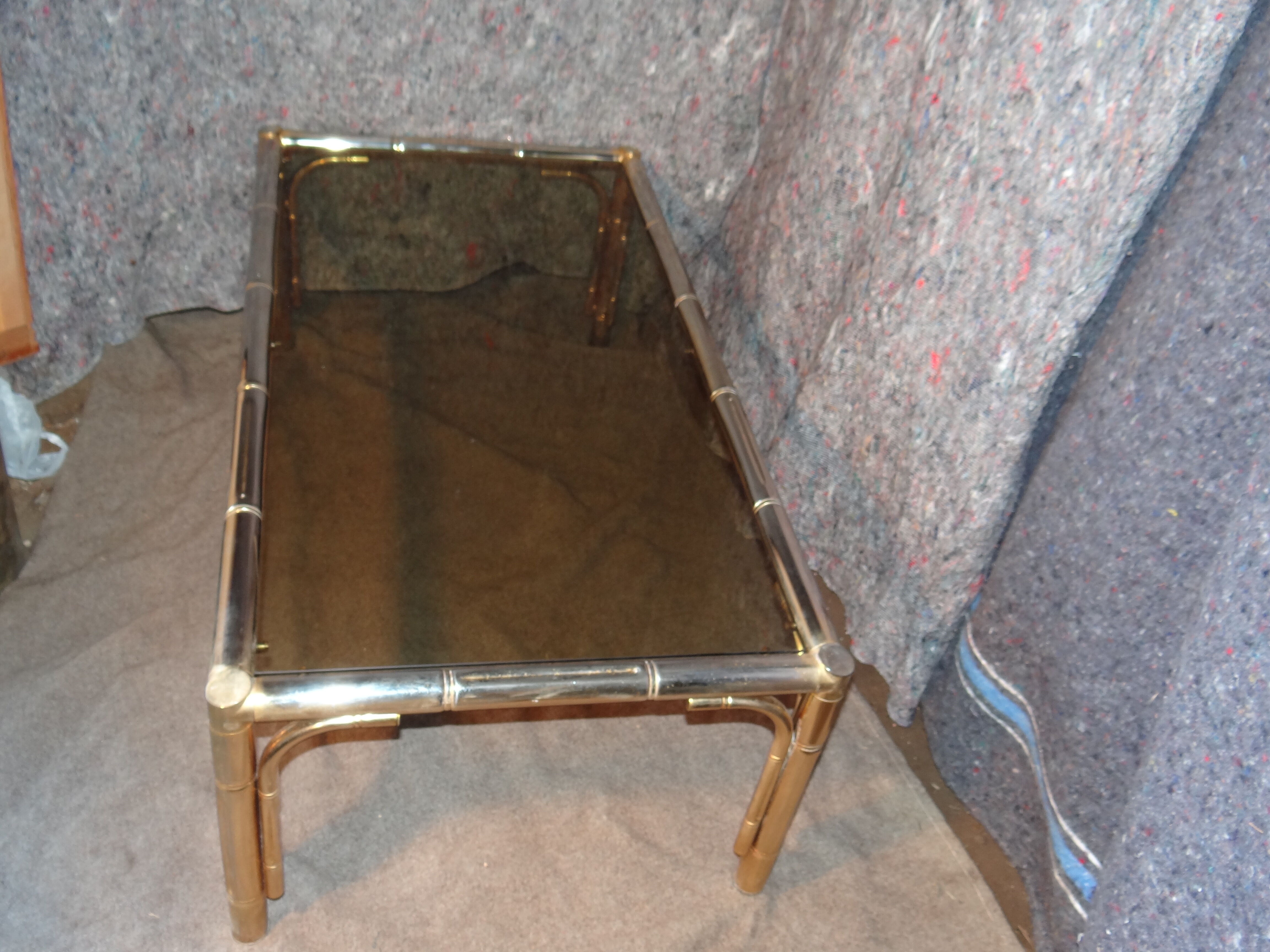 bamboo imitation coffee table and 60s glass tray