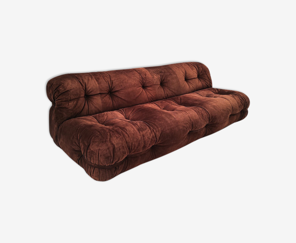 Mid-century modern 3 seater italian sofa in brown velvet