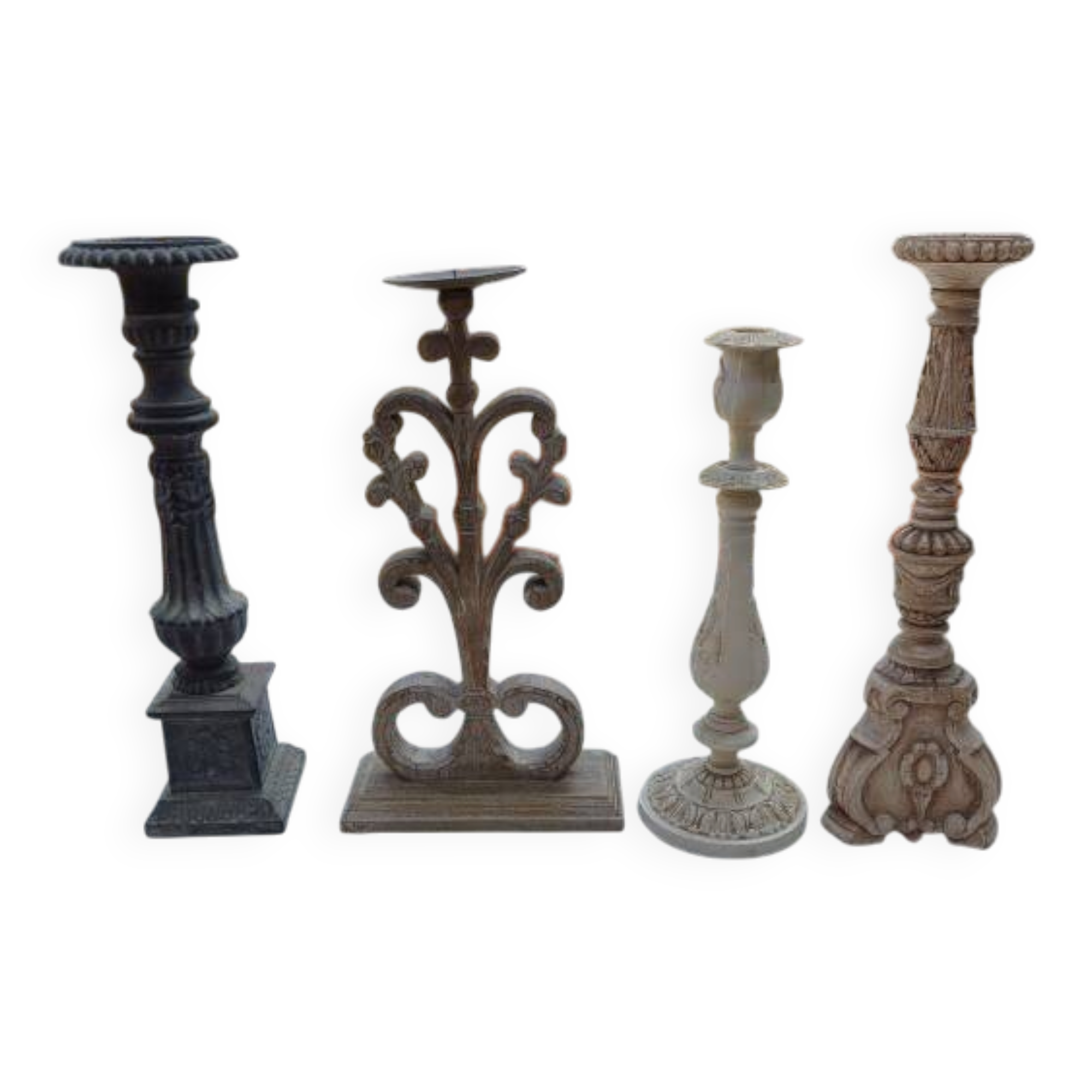 4 wooden candle holders