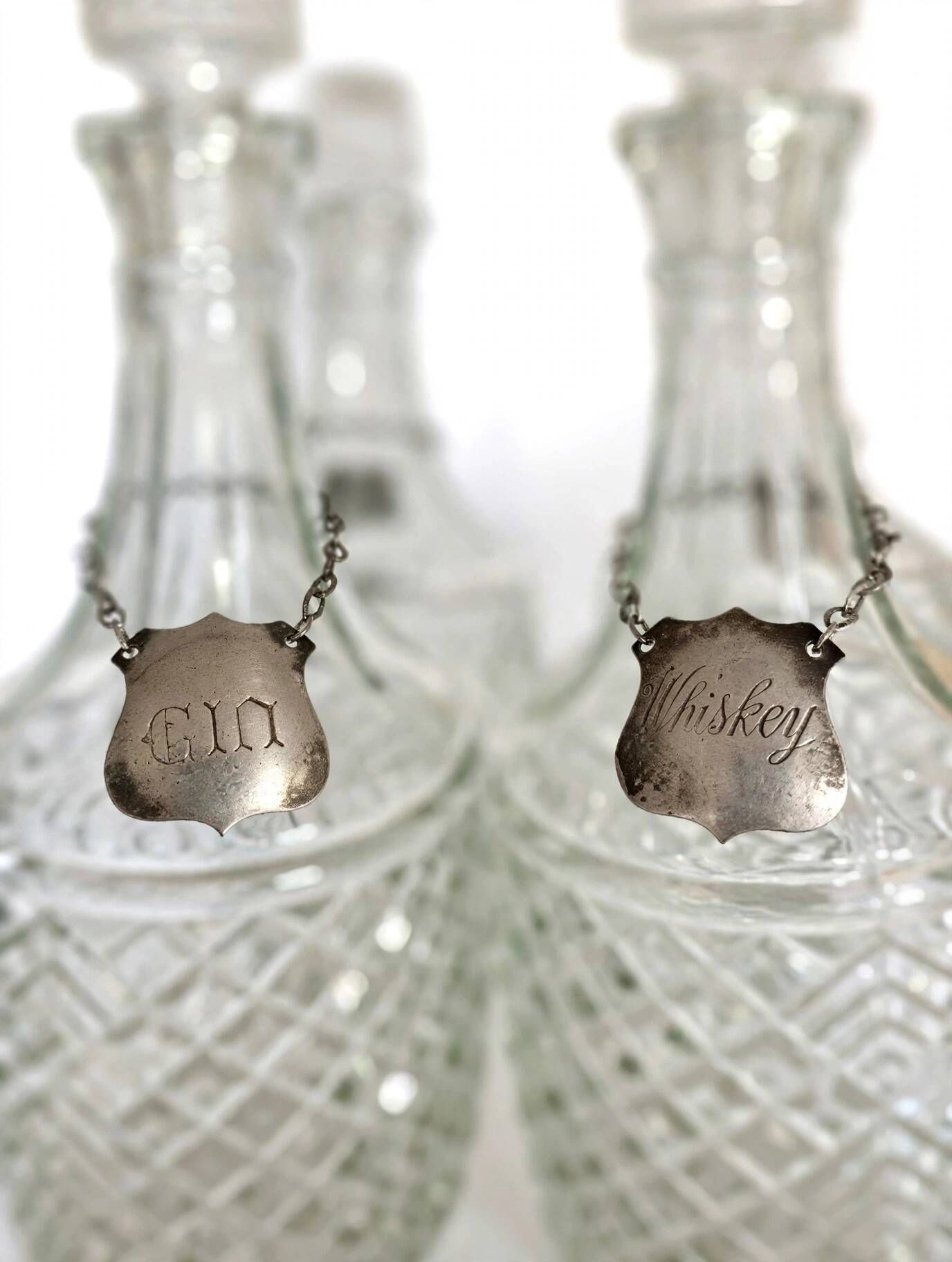 Pair of Vintage 70's Crystal Whisky Gin Decanters