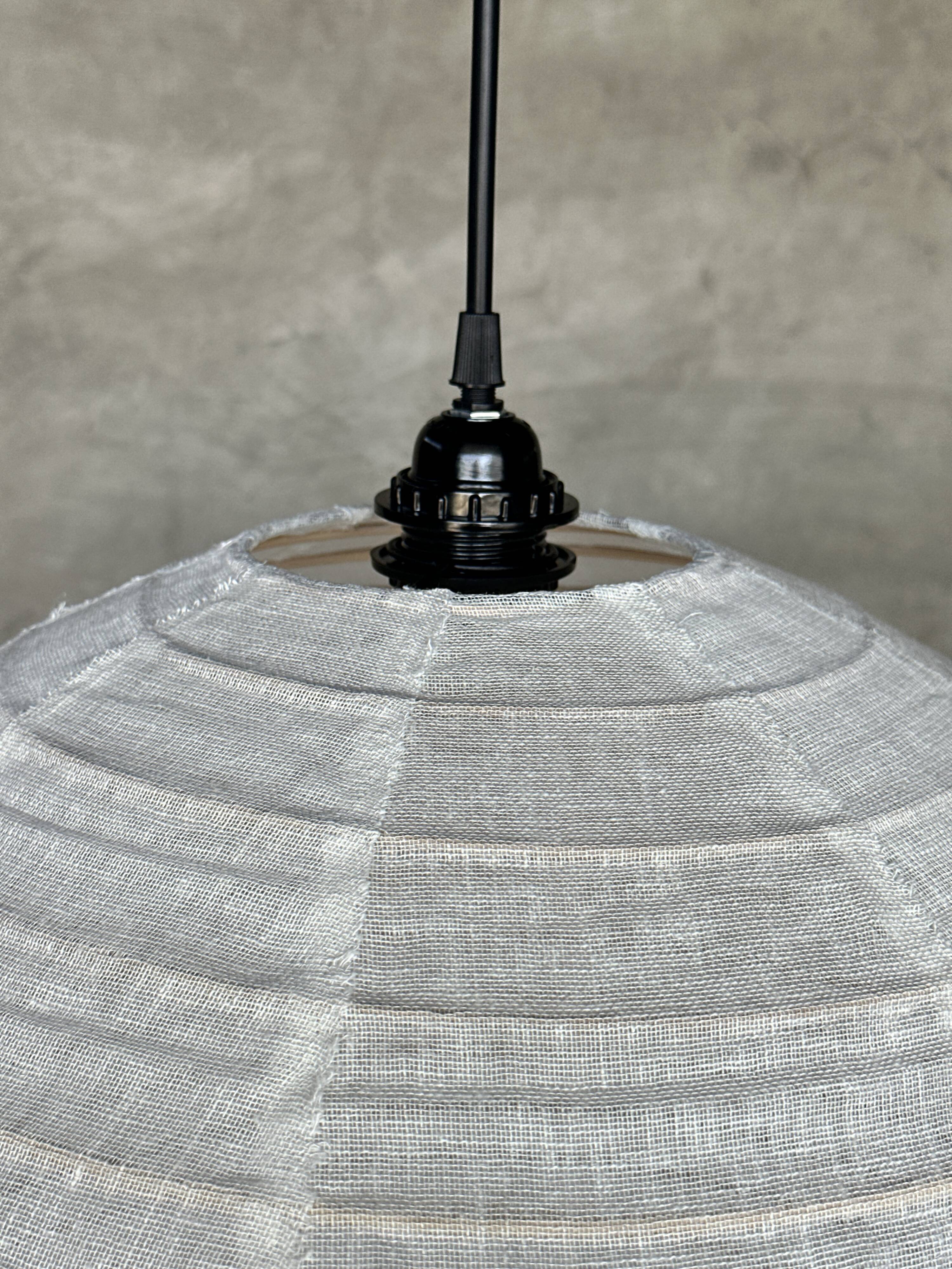 Very large Japanese-style natural rattan and linen pendant light in the shape of a drop H65 D70