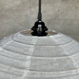 Very large Japanese-style natural rattan and linen pendant light in the shape of a drop H65 D70