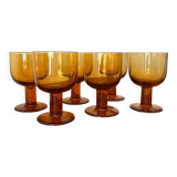 Set of 6 vintage stemmed glasses in smoked bubble glass – Amber glasses ann