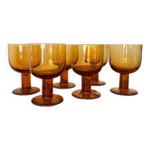 Set of 6 vintage stemmed glasses in smoked bubble glass – Amber glasses ann