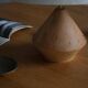 Sculptural Danish modern table lamp in wood by Kirk, 1980s.