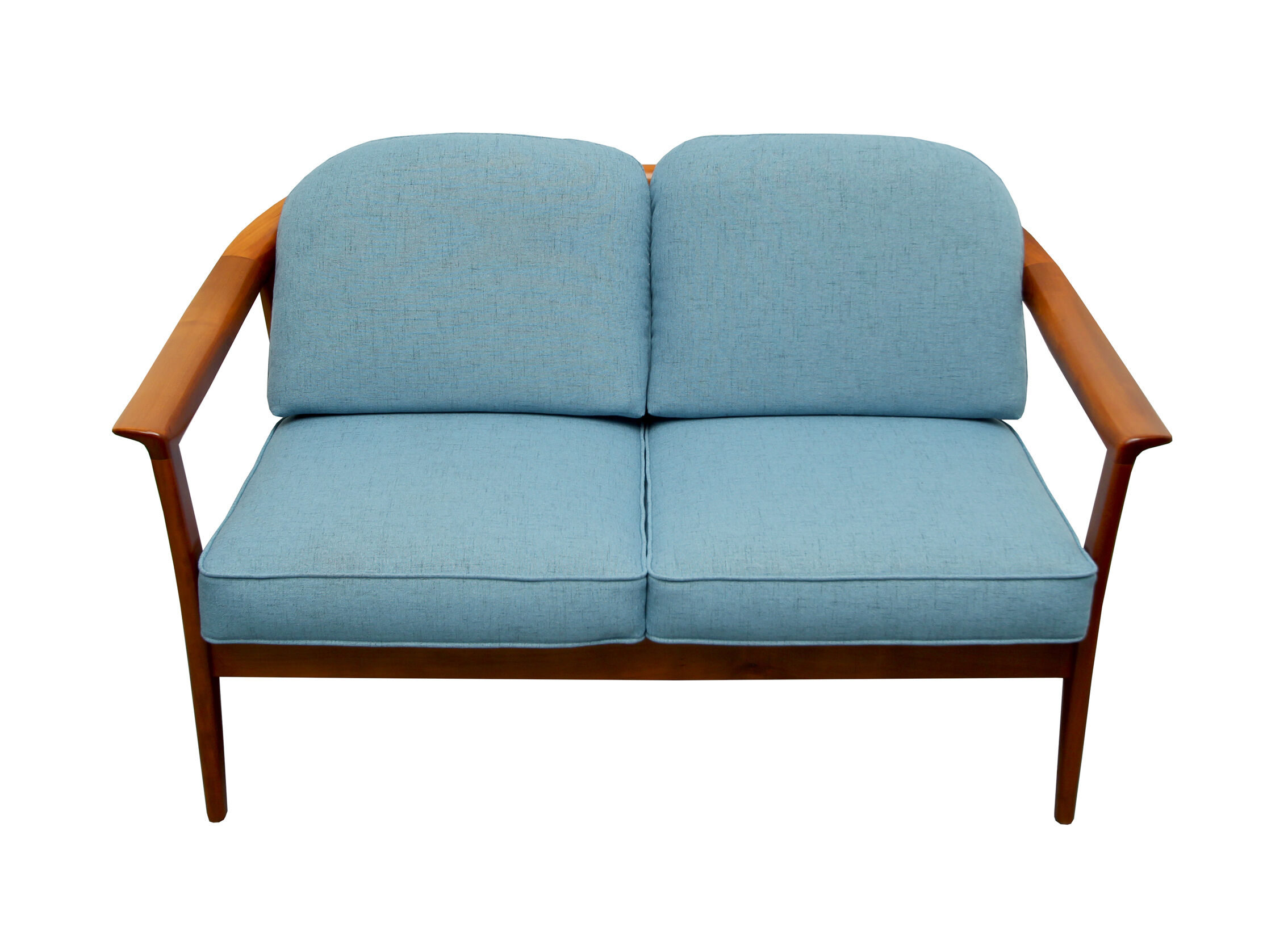 1960s 2-seater sofa in cherrywood middle blue, Wilhelm Knoll