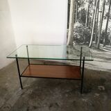 50s coffee table in wood and metal glass