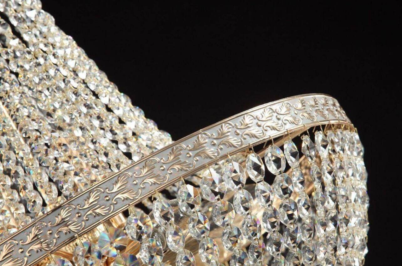 Lustre montgolfière pampille en cristal doré
