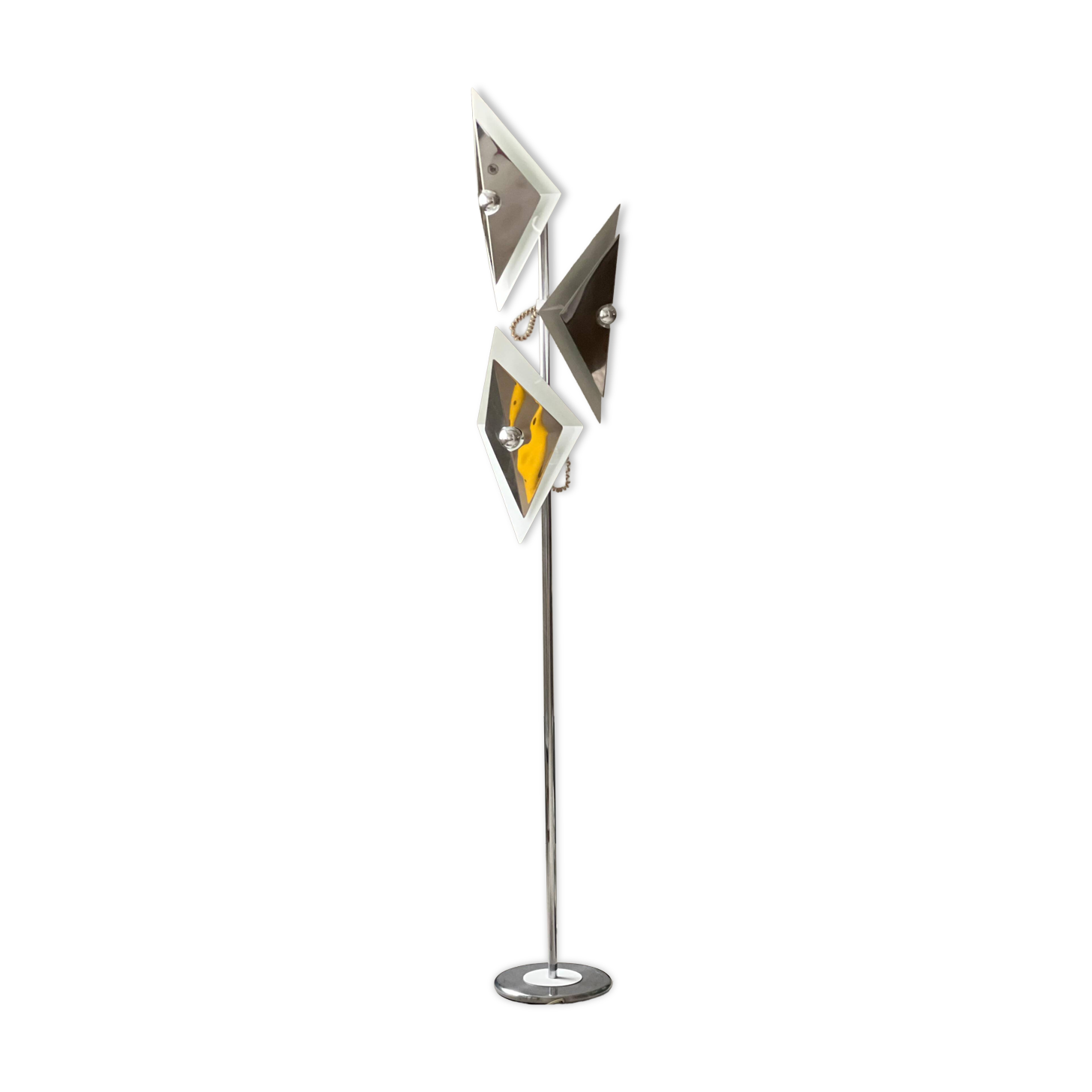 Mid-Century Decorative Floor Lamp in Chromed Metal with Diamond Shaped Shades