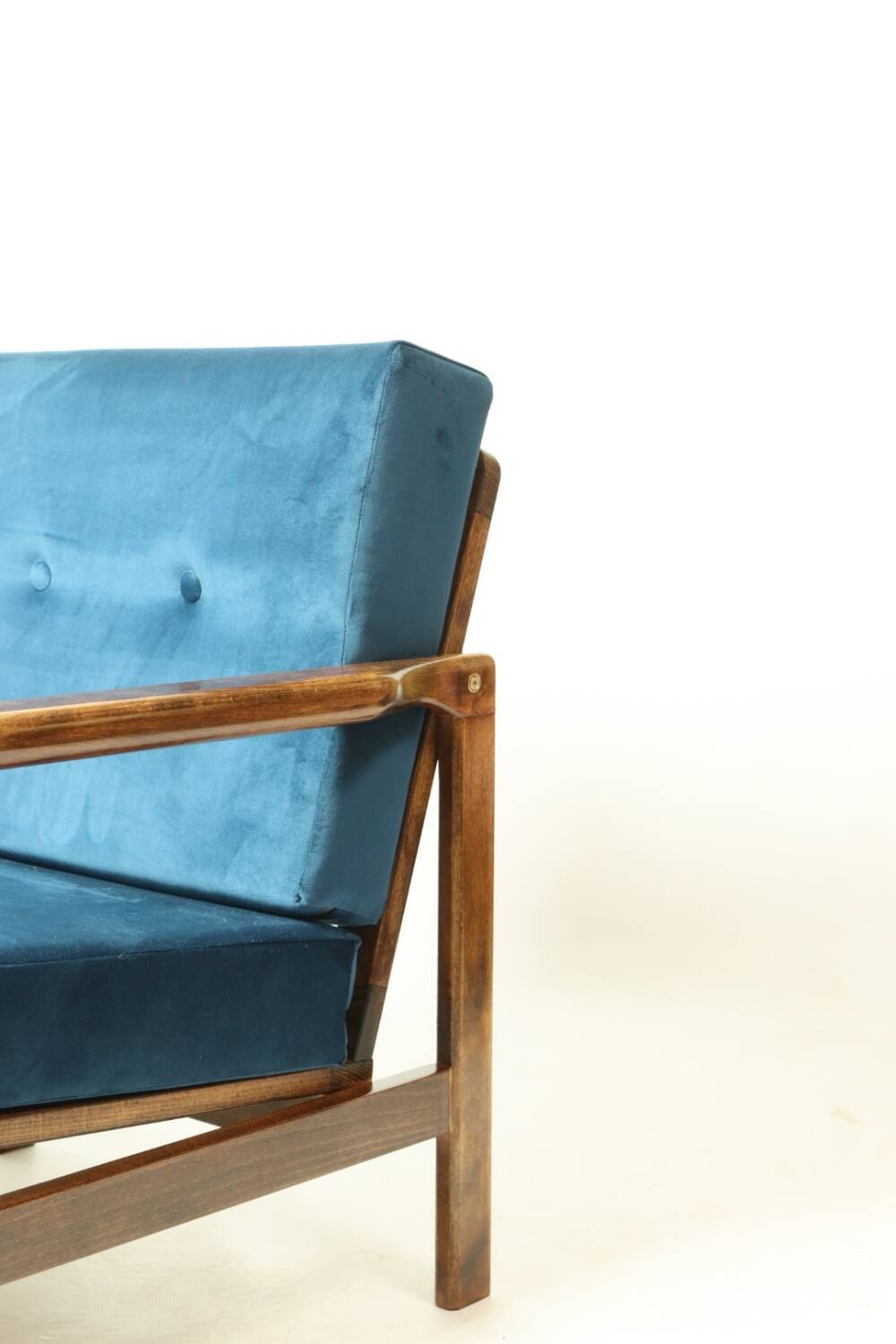 Vintage armchair navy blue velvet Mid century modern design by Zenon Bączyk 1965