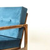 Vintage armchair navy blue velvet Mid century modern design by Zenon Bączyk 1965