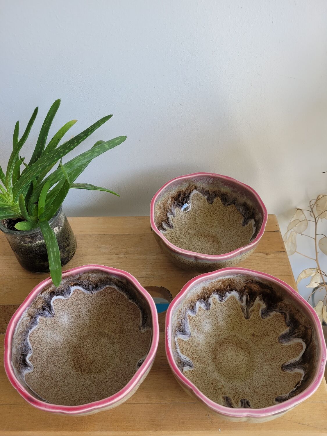 Trio Vallauris bowls in glazed stoneware