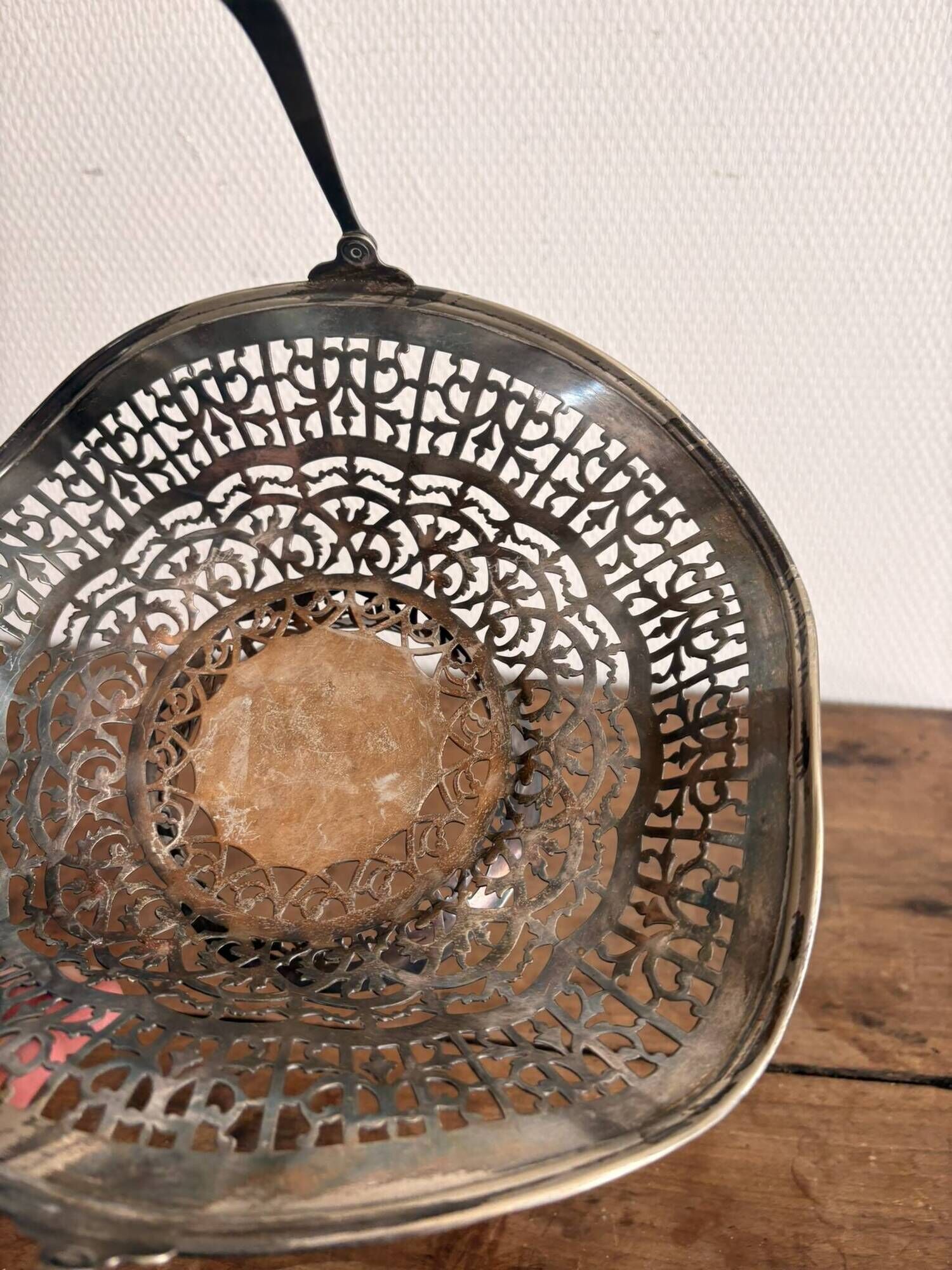 Silver Metal Openwork Vintage Art Deco Fruit Basket
