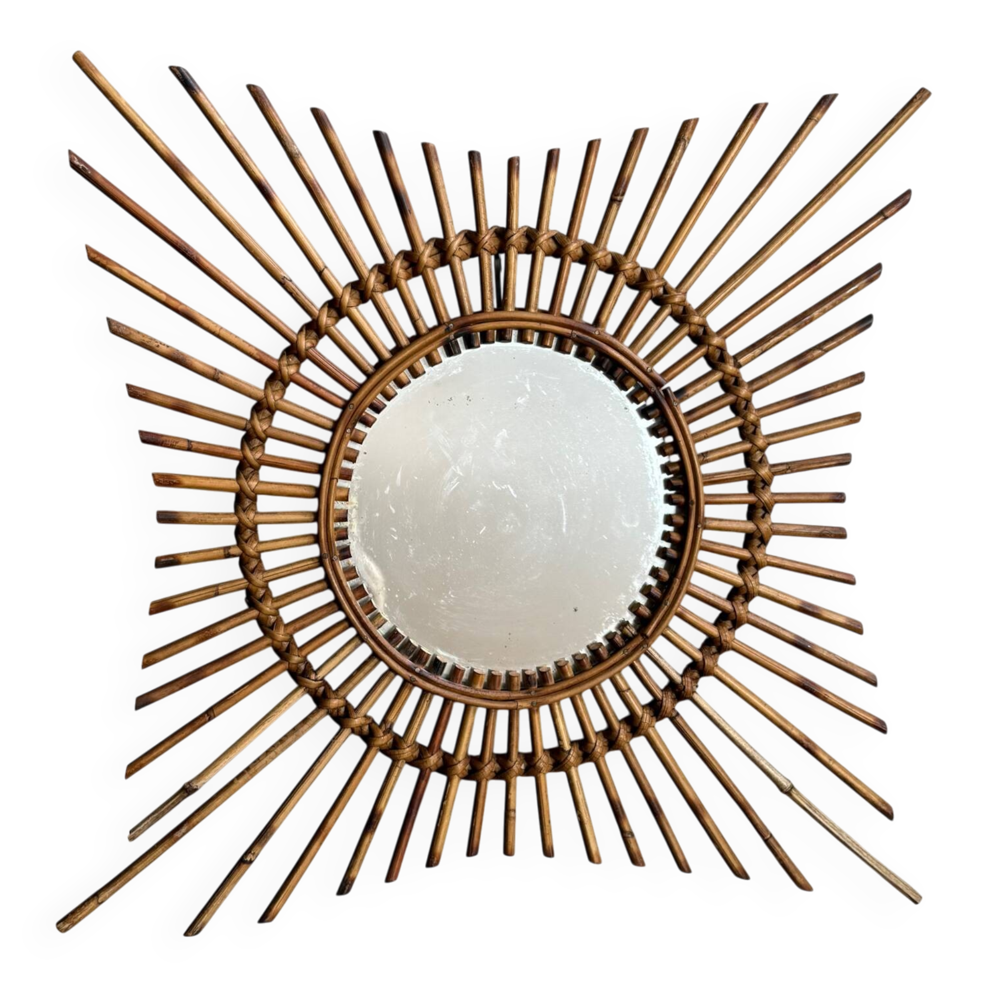 1950s Rattan Sun Mirror France