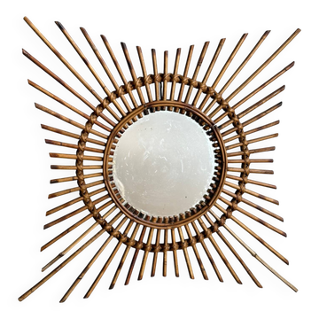 1950s Rattan Sun Mirror France