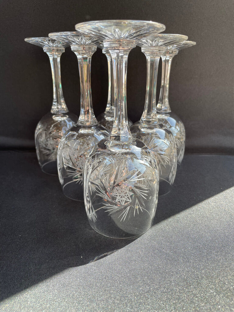 Cristal de Bohème - Verres à eau ou à vin (6) - Moderne milieu de siècle - Cristal taillé main
