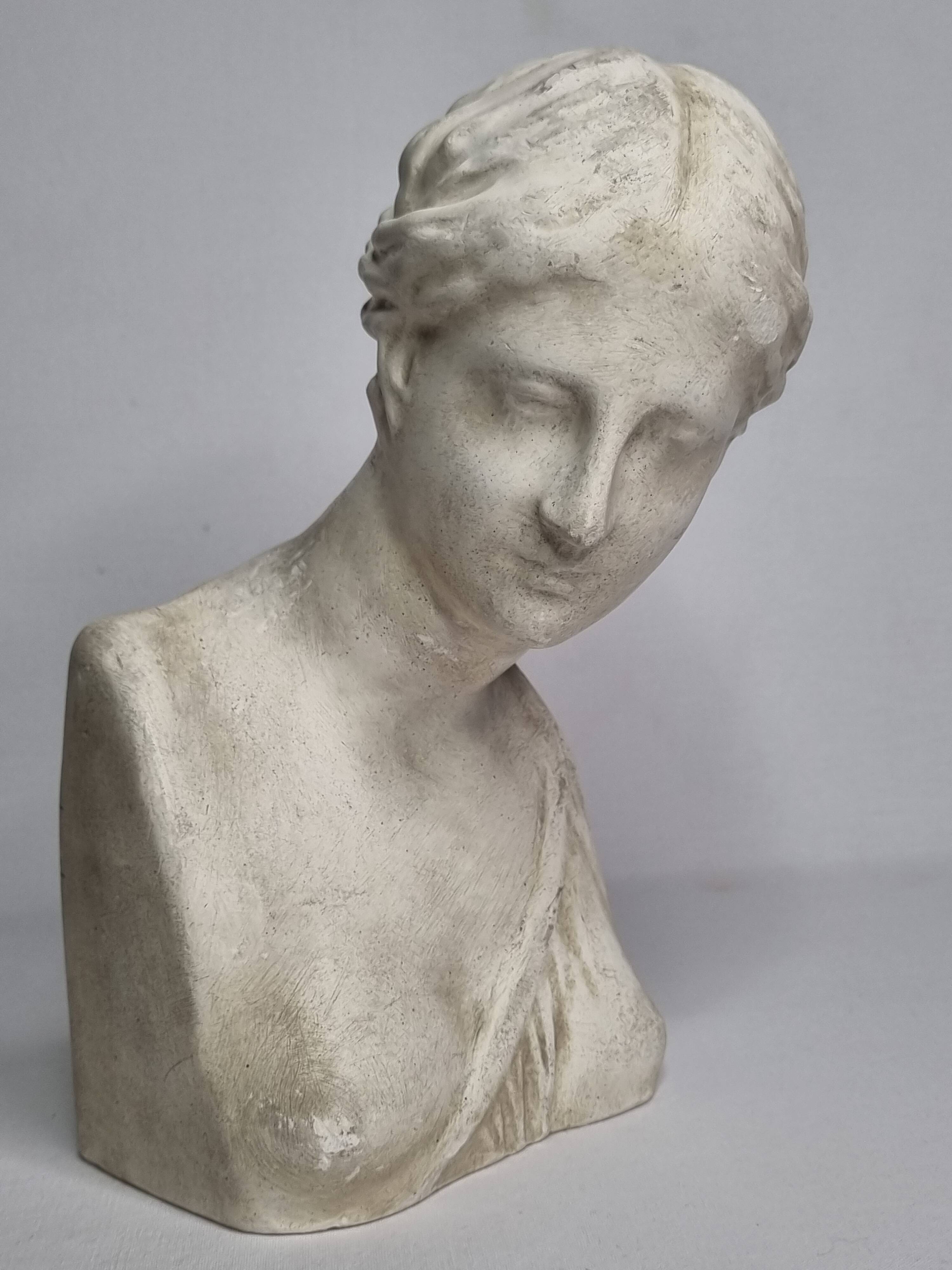 Antique goddess bust in patinated plaster, old, 27 cm