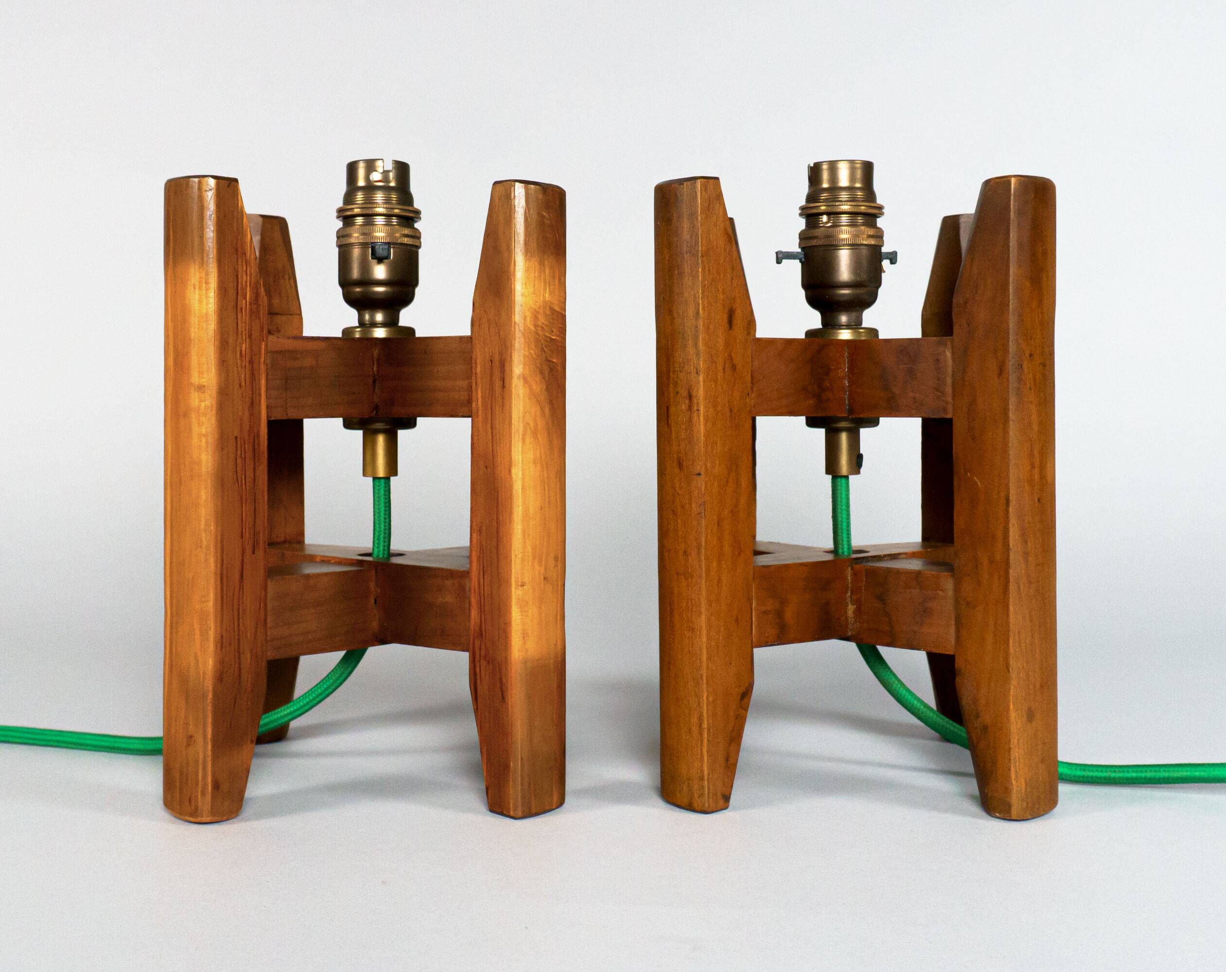 Pair of Antique Japanese Wooden Itomaki Silk Spool Table Lamps
