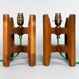 Paire de lampes de table japonaises antiques en bois et bobine de soie Itomaki