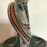 Hand candleholder in enamelled ceramic, polychrome paint, art deco, numbered