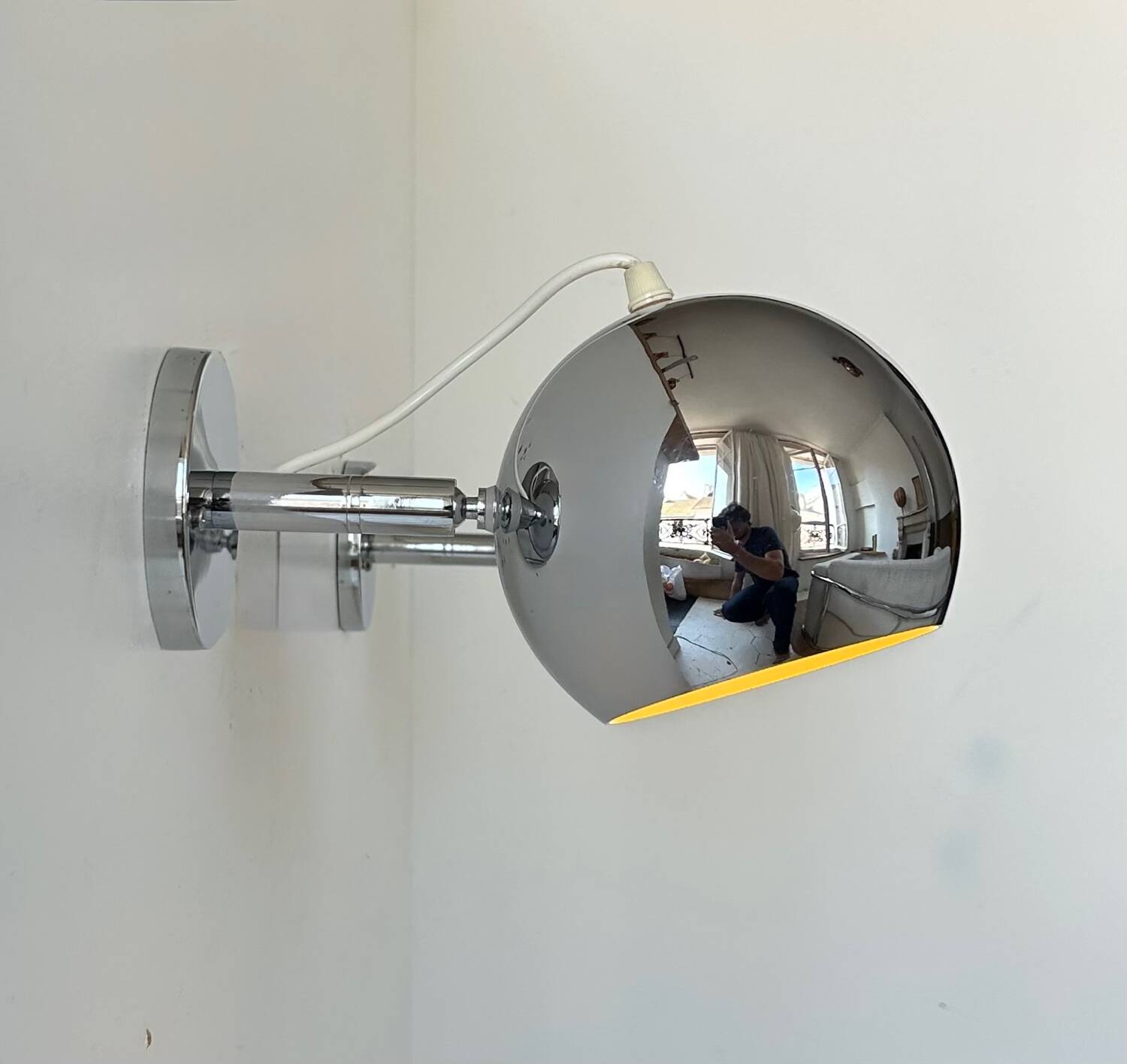 Pair of vintage chrome wall lights, adjustable, France 1960
